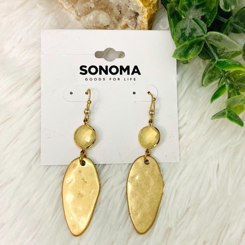 Hammered brushed gold & opal stone oblong earrings